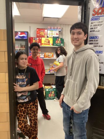 DECA students Carla Sanchez, Gerardo Mondragon, Raul Castaneda, and Emiliany Rodriguez prepare concessions for Bremen athletic events. The school store is open daily to provide students an opportunity to purchase snacks during their lunch period as well as school apparel. It is located near the bus doors, by the main gym.