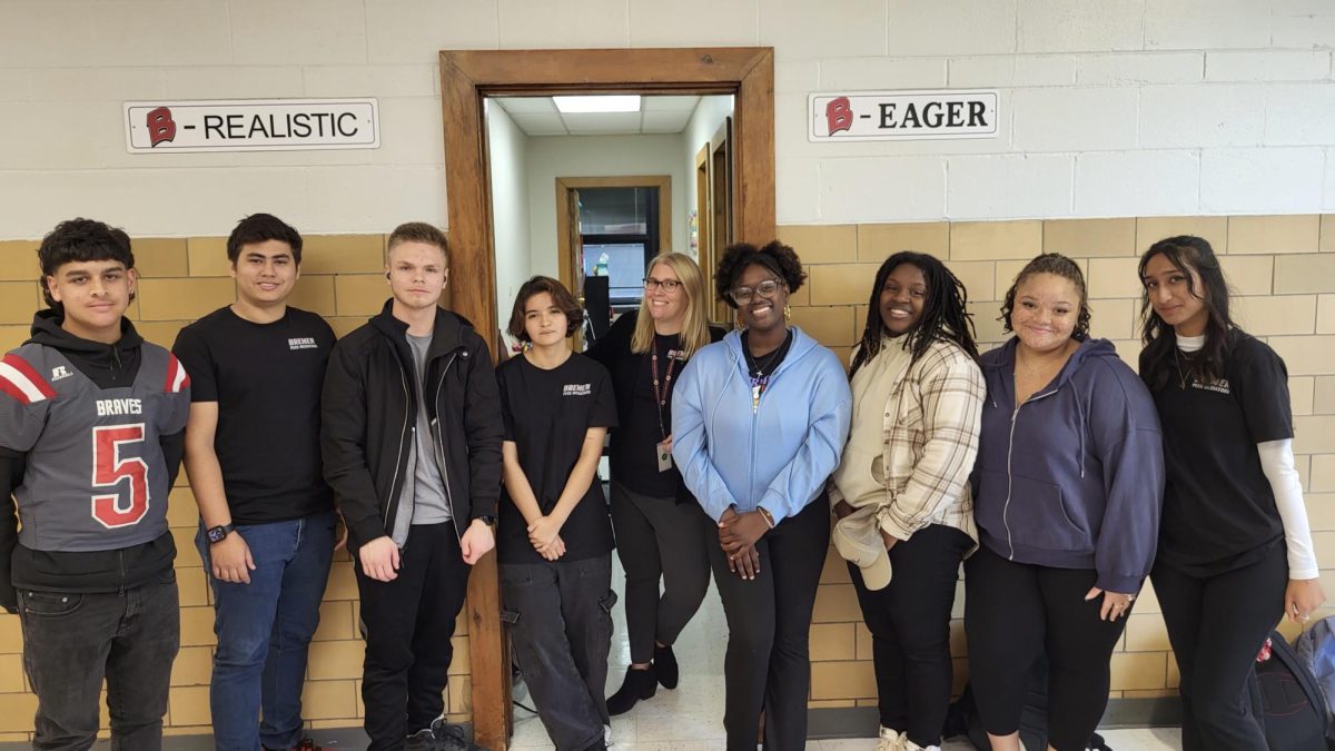 Bremens peer mediator team is ready to offer assistance to make Bremen a more peaceful and productive place for all students.
Peer mediators pictured L to R: Hector Reyes, Kevin Castillo Rozo, Alexander Grant, Abril Duarte, Ms. Null, Sincerely Thomas, Kamaya Johnson, Bailee McFall, Neamat Vhora. Not Pictured: Leah Riley