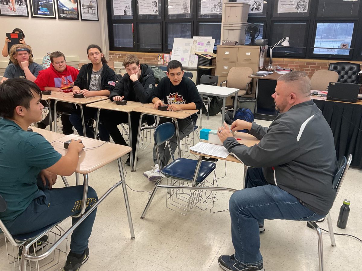 Members of Bremens Scholastic Bowl team practice on Feb. 2. In scholastic Bowl, teams compete against other schools to answer a variety of trivia questions that cover many different topics. Anyone interested in joining Scholastic Bowl should see Dr. Augustine for more information.