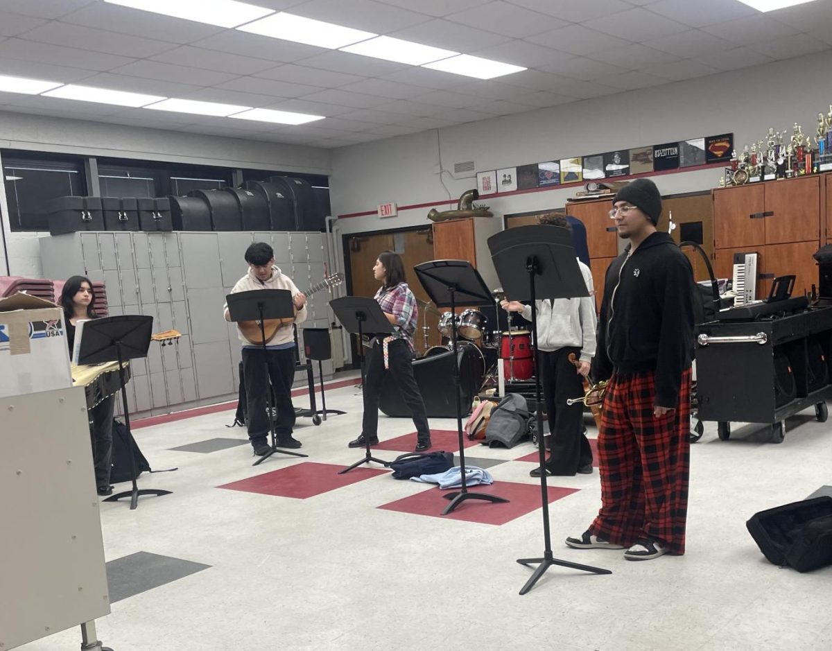 Bremen High School's Mariachi group practices in band room on Feb. 24th in preparation for their concert.  The group is lead by Mr. Ben Salgado, who directs both the band and the choir groups.