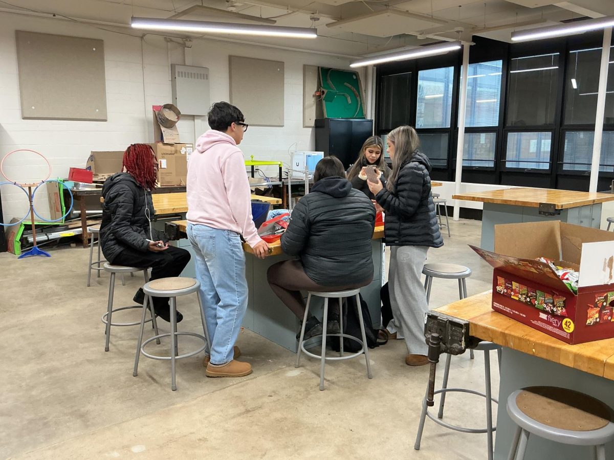 Robotics club meets up to prepare for Regionals. The club is a space where students can interact with each other and learn to code. They club meets once a week, every Tuesday, in room #111. They have Regionals in mid April at South Suburban college; they compete against a variety of schools such as Oak Forest and Hillcrest. Mr. Mack is the sponsor and he enjoys seeing students come together and make something while learning through trial and error.