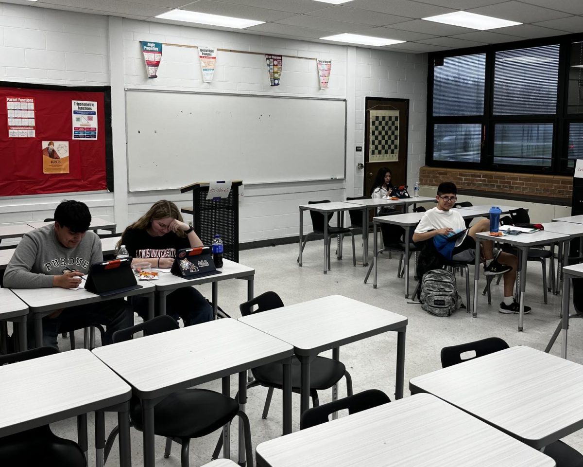 On March 31, Mr. Welbourn prepares a group of studious students in Room 133 for the upcoming ACT which will be held on April 15th. ACT prep classes for juniors take place most Mondays and Tuesdays after school. 