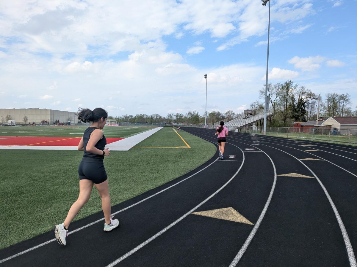 The girls track team works on building speed for the upcoming meet.  Lilly Gutierrez shows her endurance during an Tuesday afternoon practice session on April 14.