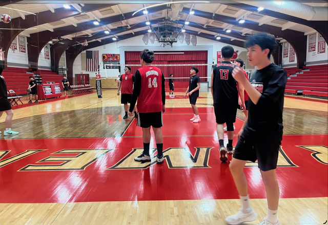 Bremen Boys Volleyball athletes practice in Main Gym on April 28th after school; they are preparing to win the upcoming game tonight in the Bremen gymnasium vs. Argo High School.