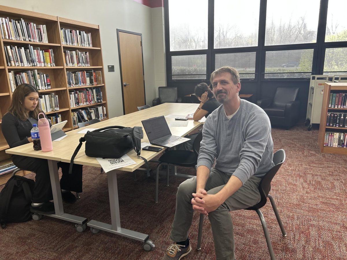 Mr. Cappel helps students during an after-school tutoring session in the IMC on April 14. Tutoring meets in the IMC to help students with schoolwork, homework, late work, and tests. The purpose of this group is to help students so that they can stay caught up with their assignments.

Mr. Cappel says, “I like the one-on-one interaction to help point out any troubles or problems.”